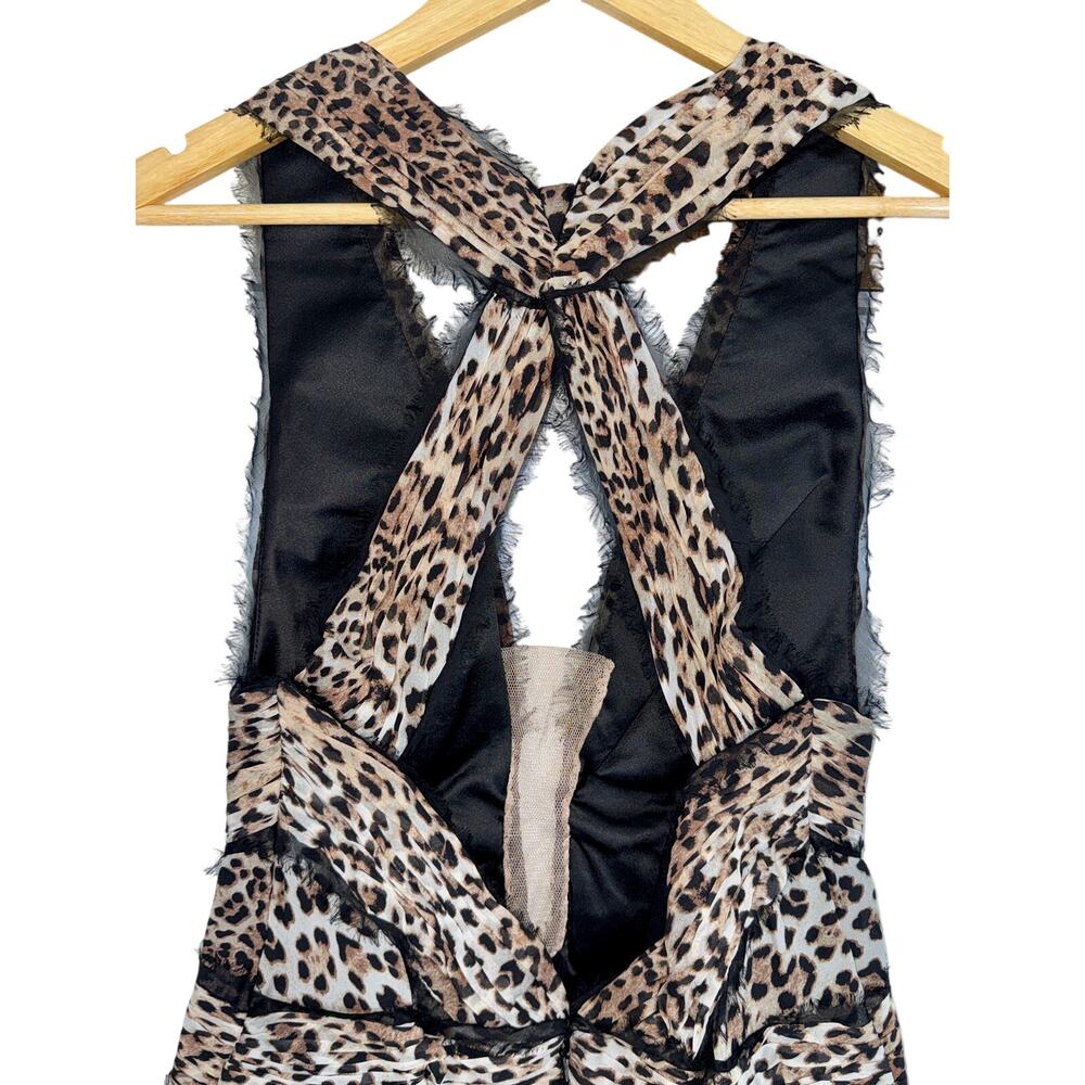 NWT Mandalay Grey Leopard Black Brown Silk Sleeveless Maxi Evening Dress Size 10 - Picture 8 of 16